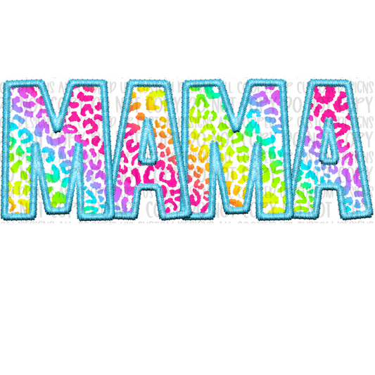 Faux Embroidered Mama Teal Digital Design