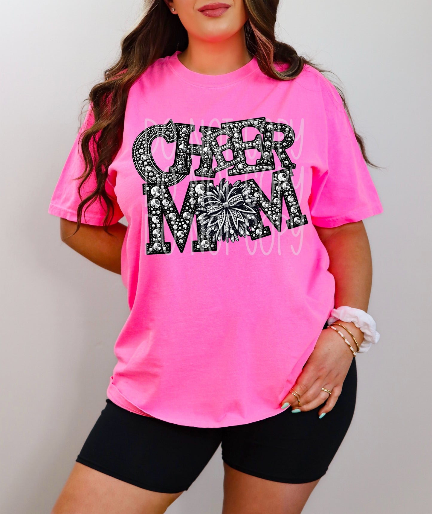 Cheer Mom pom pom Faux Bling DTF Transfer